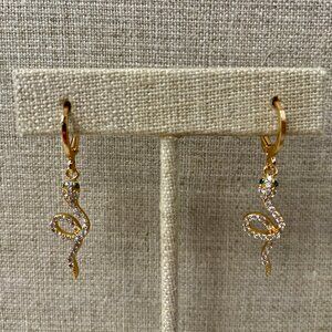 Gold Snake Hoop Drop Earrings